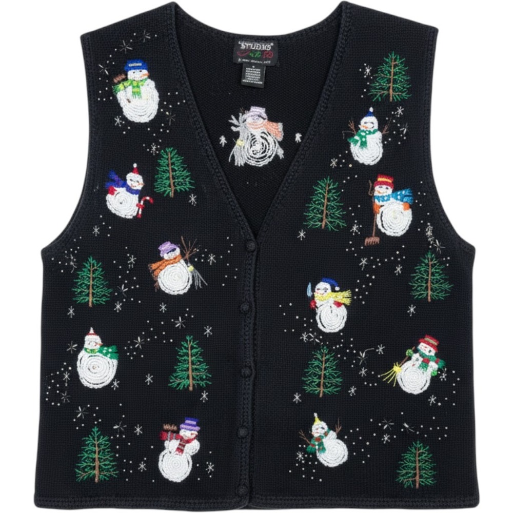 Designers Originals Studio Snowman Embroidered Beaded Christmas Sweater Vest M